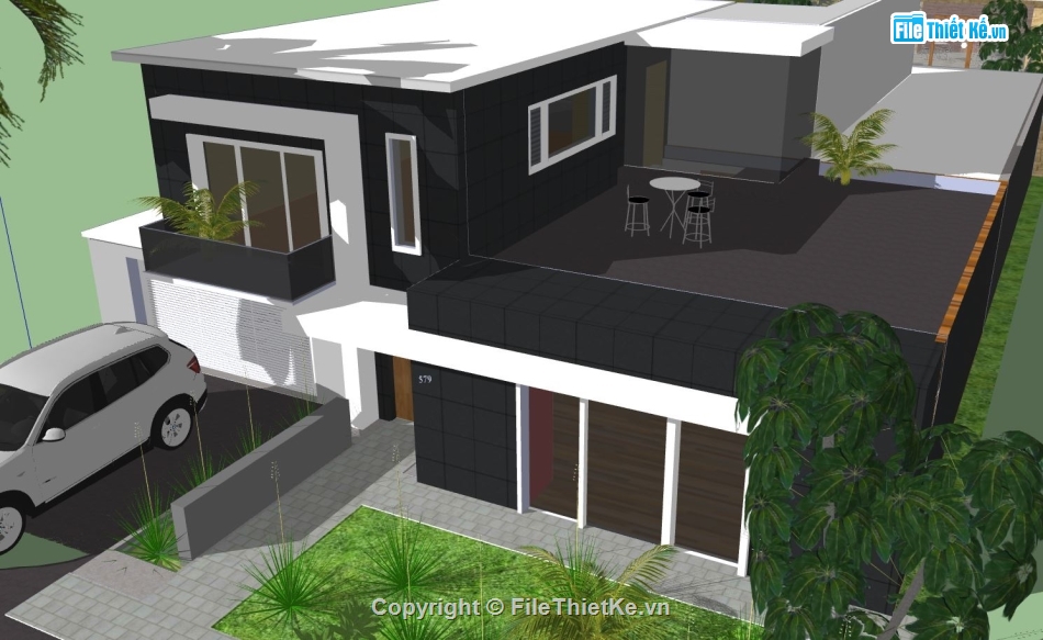 biệt thự hiện đại,biệt thự 2 tầng,biệt thự sketchup,sketchup biệt thự