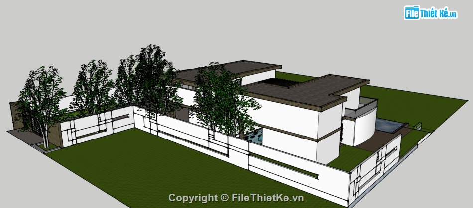 biệt thự mái bằng,biệt thự sketchup,model sketchup biệt thự 2 tầng,thiết kế biệt thự đẹp