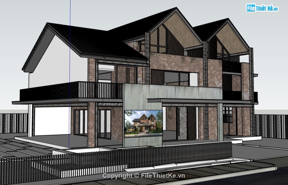 sketchup biệt thự 2 tầng,biệt thự sketchup,sketchup biệt thự,Model sketchup biệt thự