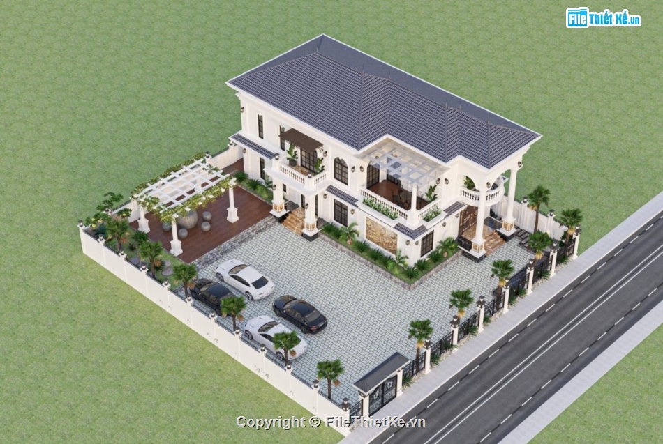 mẫu biệt thự 2 tầng sketchup,biệt thự 2 tầng mái nhật sketchup,Biệt thự  2 tầng