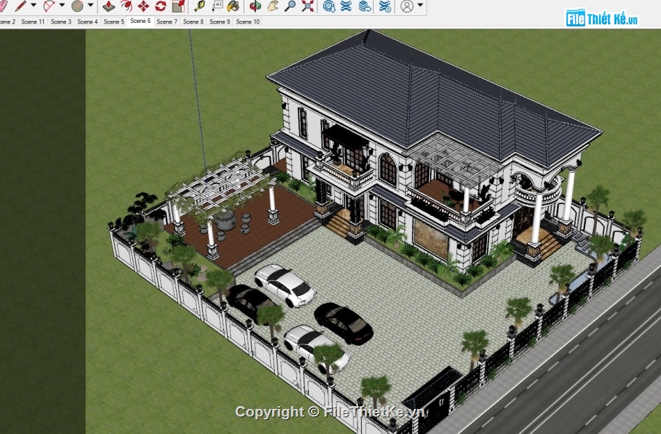 mẫu biệt thự 2 tầng sketchup,biệt thự 2 tầng mái nhật sketchup,Biệt thự  2 tầng