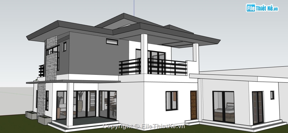 biệt thự 2 tầng,phối cảnh biệt thự 2 tầng,mẫu su biệt thự 2 tầng,sketchup biệt thự 2 tầng