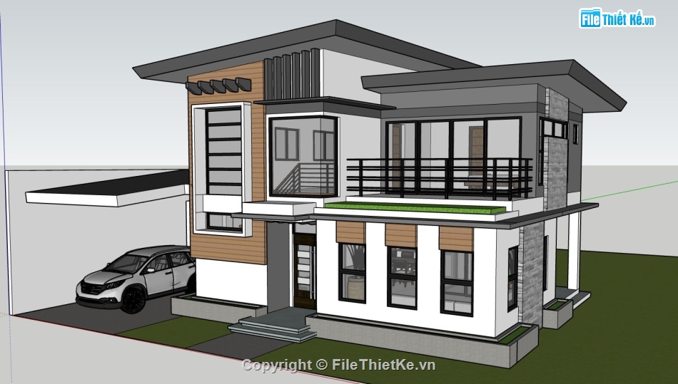 biệt thự 2 tầng,phối cảnh biệt thự 2 tầng,mẫu su biệt thự 2 tầng,sketchup biệt thự 2 tầng