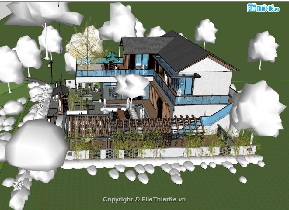 bản vẽ biệt thự 2 tầng,biệt thự 2 tầng sketchup,model 3dsu biệt thự 2 tầng,mẫu sketchup biệt thự 2 tầng,phối cảnh biệt thự 2 tầng