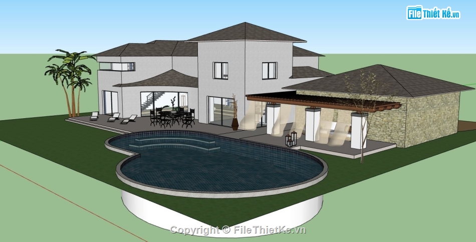biệt thự sketchup,sketchup biệt thự 2 tầng,model sketchup biệt thự 2 tầng