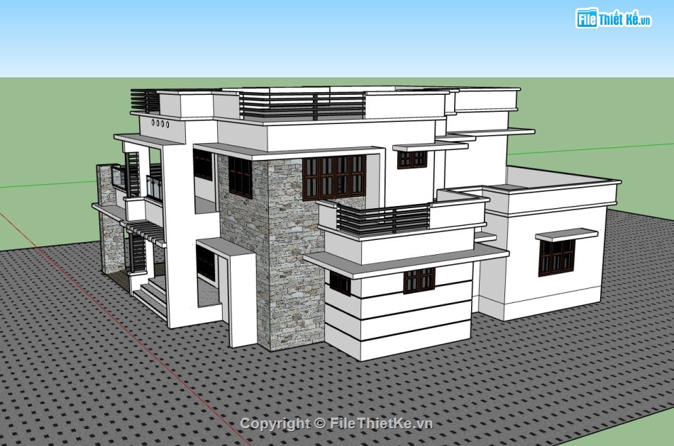 biệt thự 2 tầng,biệt thự mái bằng,model su biệt thự 2 tầng,mẫu biệt thự đẹp