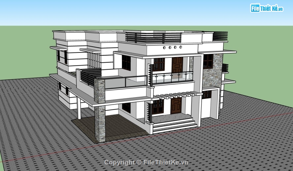 biệt thự 2 tầng,biệt thự mái bằng,model su biệt thự 2 tầng,mẫu biệt thự đẹp