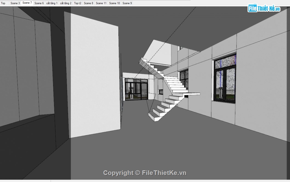 biệt thự 2 tầng,biệt thự sketchup,nhà 2 tầng file sketchup