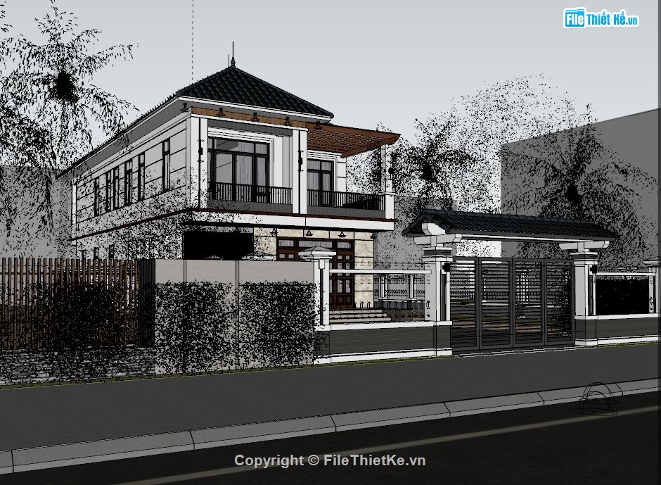 biệt thự 2 tầng,biệt thự sketchup,nhà 2 tầng file sketchup