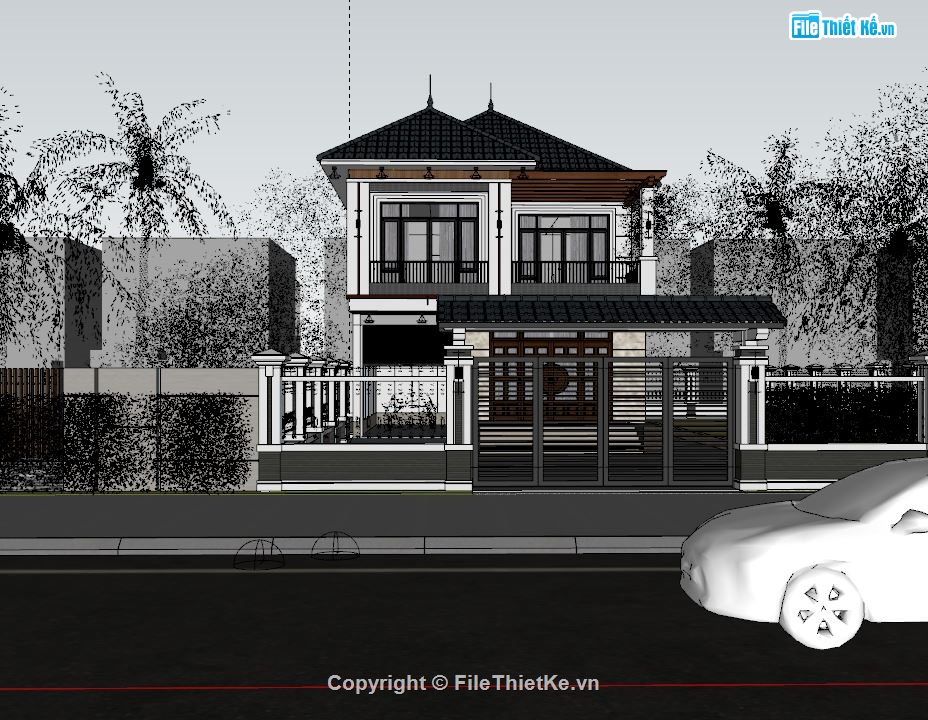 biệt thự 2 tầng,biệt thự sketchup,nhà 2 tầng file sketchup