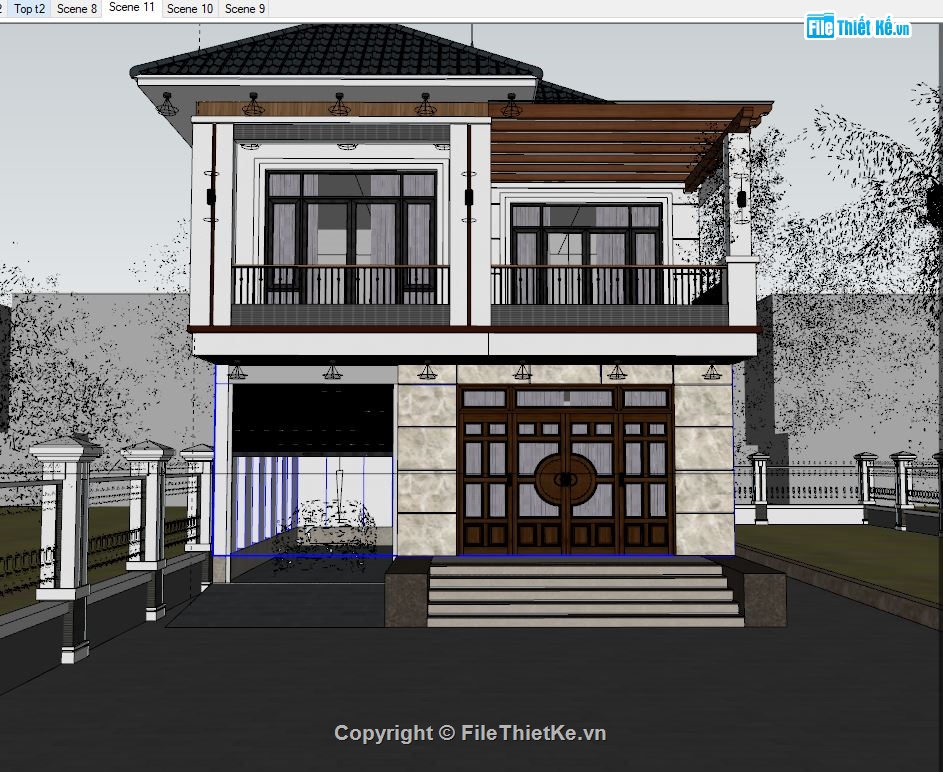 biệt thự 2 tầng,biệt thự sketchup,nhà 2 tầng file sketchup