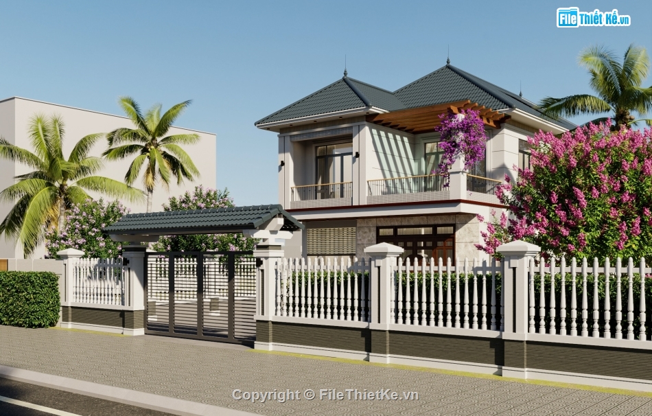 biệt thự 2 tầng,biệt thự sketchup,nhà 2 tầng file sketchup