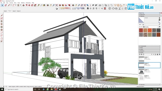 Sketchup,biệt thự 2 tầng,biệt thự mái thái