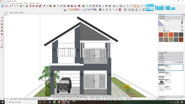 Sketchup,biệt thự 2 tầng,biệt thự mái thái