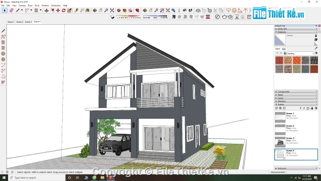 Sketchup,biệt thự 2 tầng,biệt thự mái thái