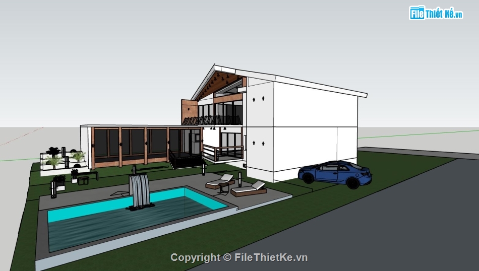 biệt thự sketchup,model su biệt thự 2 tầng,mẫu biệt thự 2 tầng đẹp