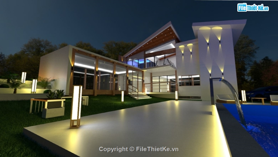 biệt thự sketchup,model su biệt thự 2 tầng,mẫu biệt thự 2 tầng đẹp