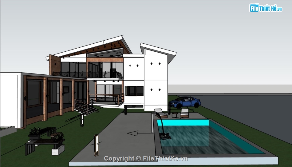 biệt thự sketchup,model su biệt thự 2 tầng,mẫu biệt thự 2 tầng đẹp