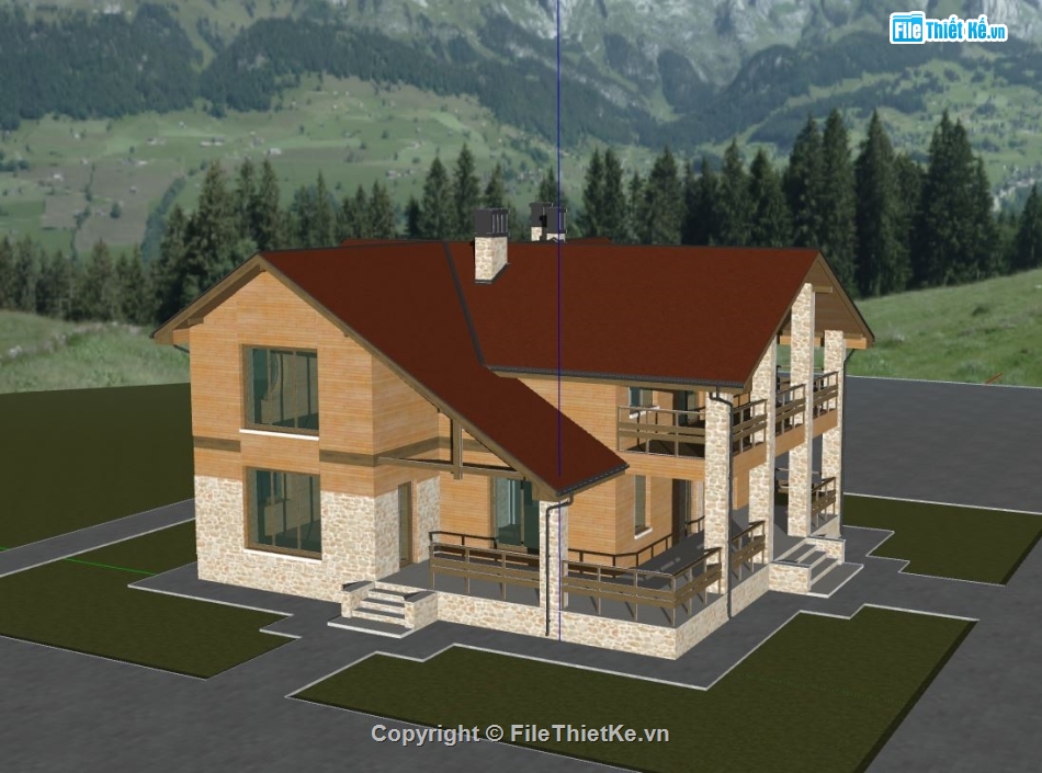 biệt thự vườn 2 tầng,biệt thự 2 tầng,model biệt thự 2 tầng sketchup,biệt thự 2 tầng su