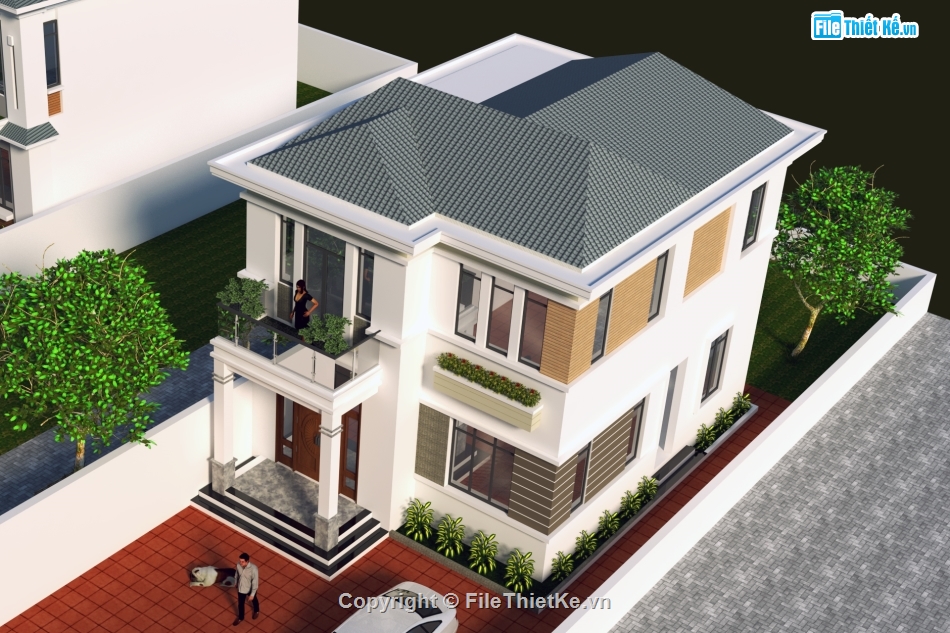 Model su biệt thự 2 tầng,biệt thự 2 tầng rất hiện đại,file sketchup biệt thự 2 tầng