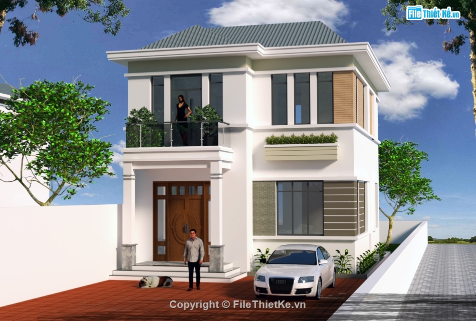 Model su biệt thự 2 tầng,biệt thự 2 tầng rất hiện đại,file sketchup biệt thự 2 tầng