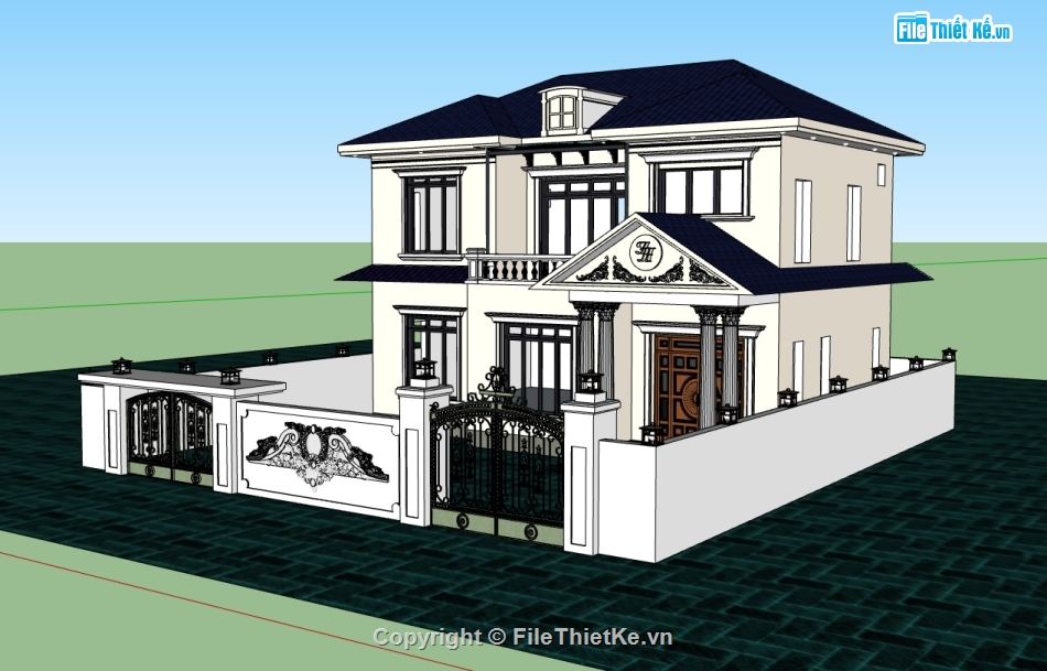 biệt thự sketchup,biệt thự 2 tầng,sketchup biệt thự,Model sketchup biệt thự,sketchup biệt thự 2 tầng,biệt thự tân cổ điển 2 tầng