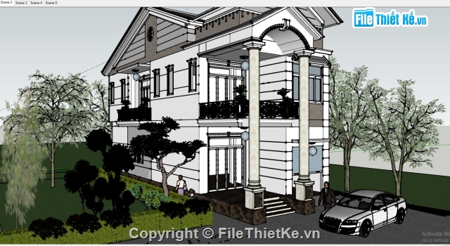 biệt thự sketchup,sketchup biệt thự,Model sketchup biệt thự,biệt thự đẹp 2 tầng