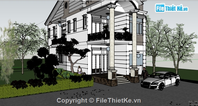 biệt thự sketchup,sketchup biệt thự,Model sketchup biệt thự,biệt thự đẹp 2 tầng