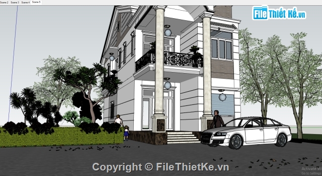 biệt thự sketchup,sketchup biệt thự,Model sketchup biệt thự,biệt thự đẹp 2 tầng