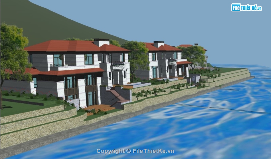 sketchup biệt thự 2 tầng,phối cảnh biệt thự 2 tầng,model su biệt thự 2 tầng,thiết kế biệt thự 2 tầng đẹp