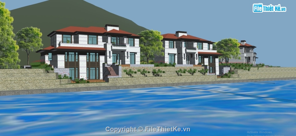 sketchup biệt thự 2 tầng,phối cảnh biệt thự 2 tầng,model su biệt thự 2 tầng,thiết kế biệt thự 2 tầng đẹp