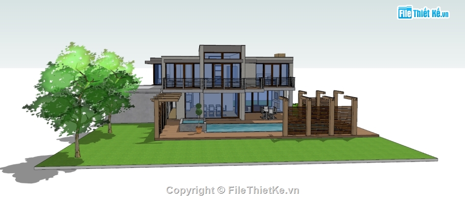 sketchup biệt thự,model biệt thự,biệt thự hiện đại