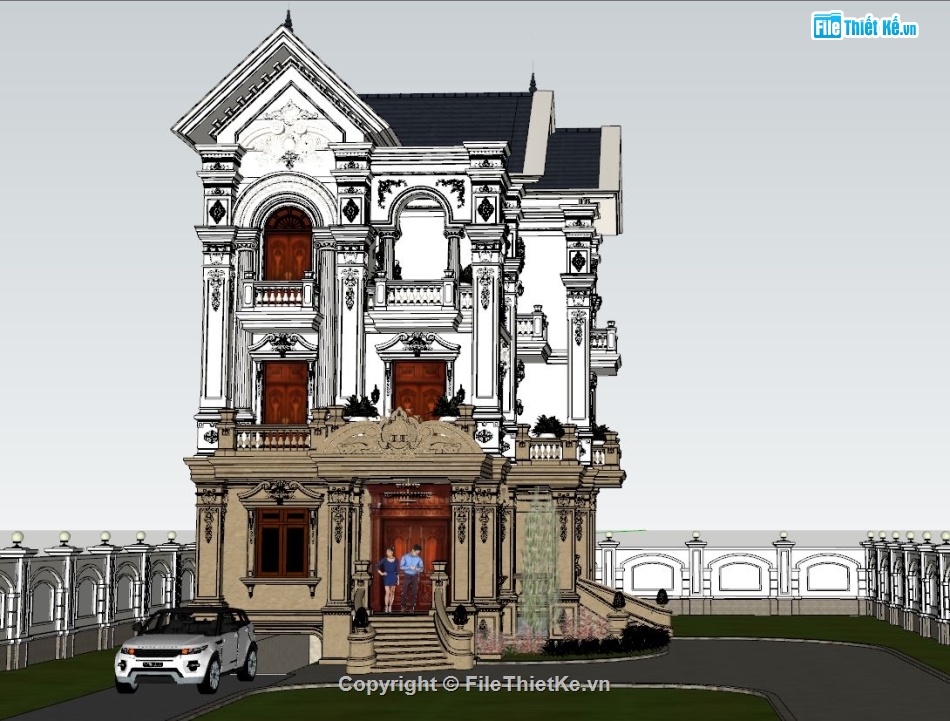 biệt thự 3 tầng file su,model sketchup biệt thự,file sketchup biệt thự,model 3d biệt thự tân cổ điển,biệt thự model sketchup,file su biệt thự mái thái
