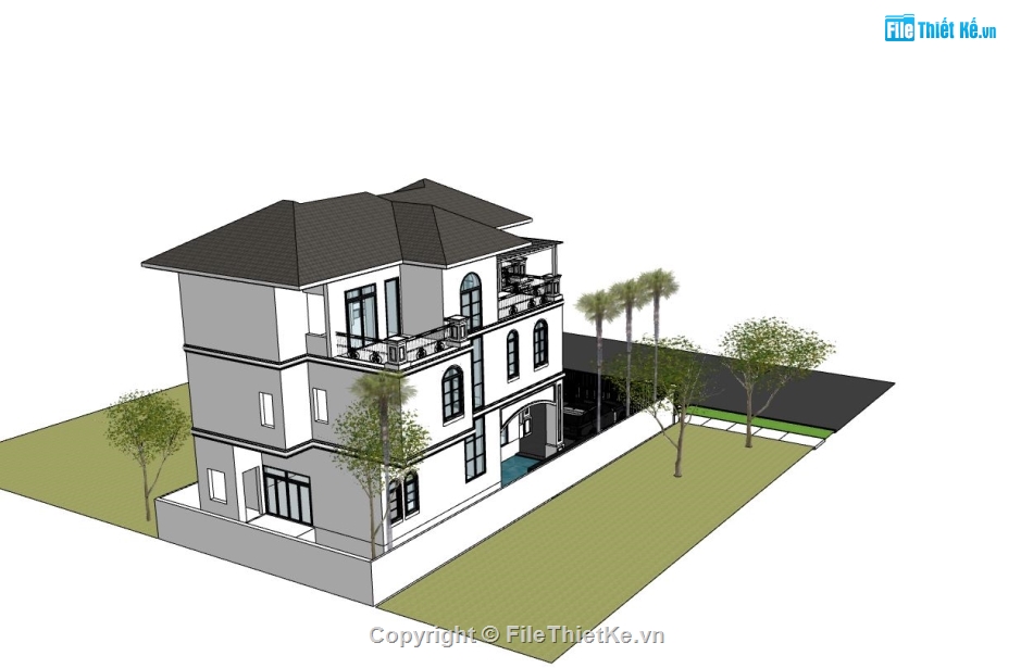 biệt thự 3 tầng,biệt thự sketchup,phối cảnh biệt thự,biệt thự hiện đại