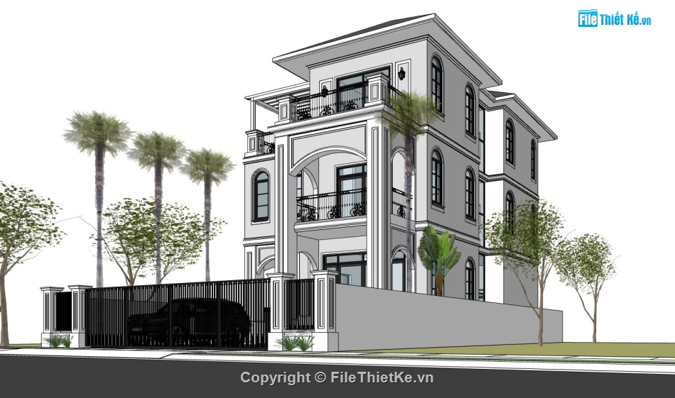 biệt thự 3 tầng,biệt thự sketchup,phối cảnh biệt thự,biệt thự hiện đại
