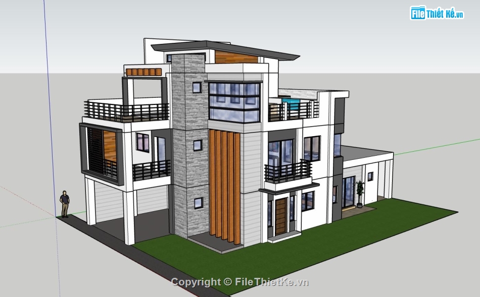 biệt thự 3 tầng,sketchup biệt thự 3 tầng,phối cảnh biệt thự 3 tầng,mẫu biệt thự 3 tầng đẹp