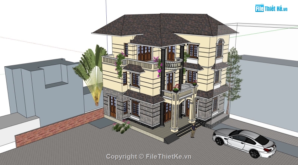 biệt thự 3 tầng,Model sketchup biệt thự,sketchup biệt thự 3 tầng