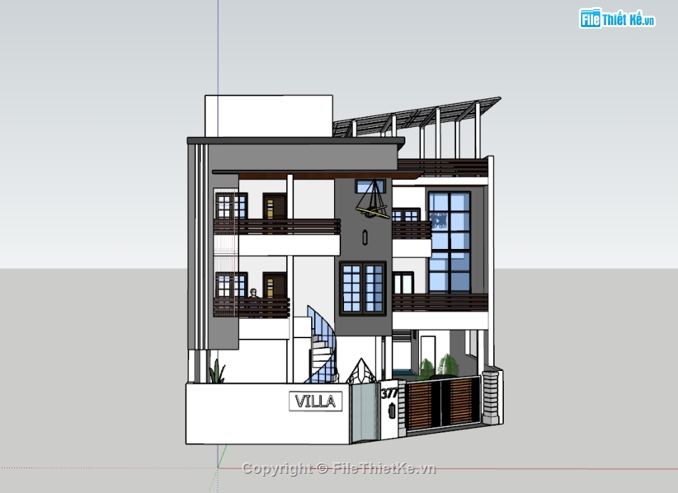 su biệt thự,sketchup biệt thự,su biệt thự 3 tầng,sketchup biệt thự 3 tầng