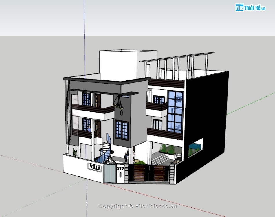 su biệt thự,sketchup biệt thự,su biệt thự 3 tầng,sketchup biệt thự 3 tầng