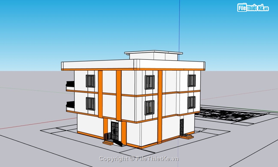 biệt thự 3 tầng,Model sketchup biệt thự,phối cảnh biệt thự phố