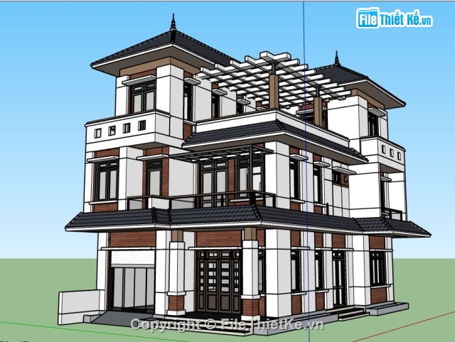 biệt thự 3 tầng,3 tầng,Sketchup biệt thự,SU biệt thự 3 tầng