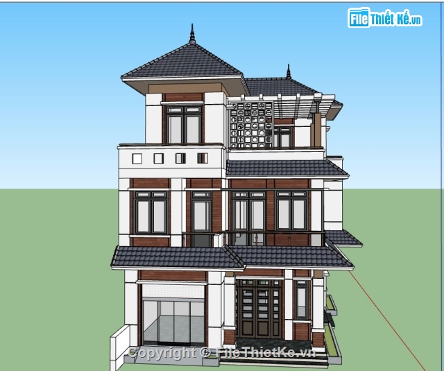 biệt thự 3 tầng,3 tầng,Sketchup biệt thự,SU biệt thự 3 tầng