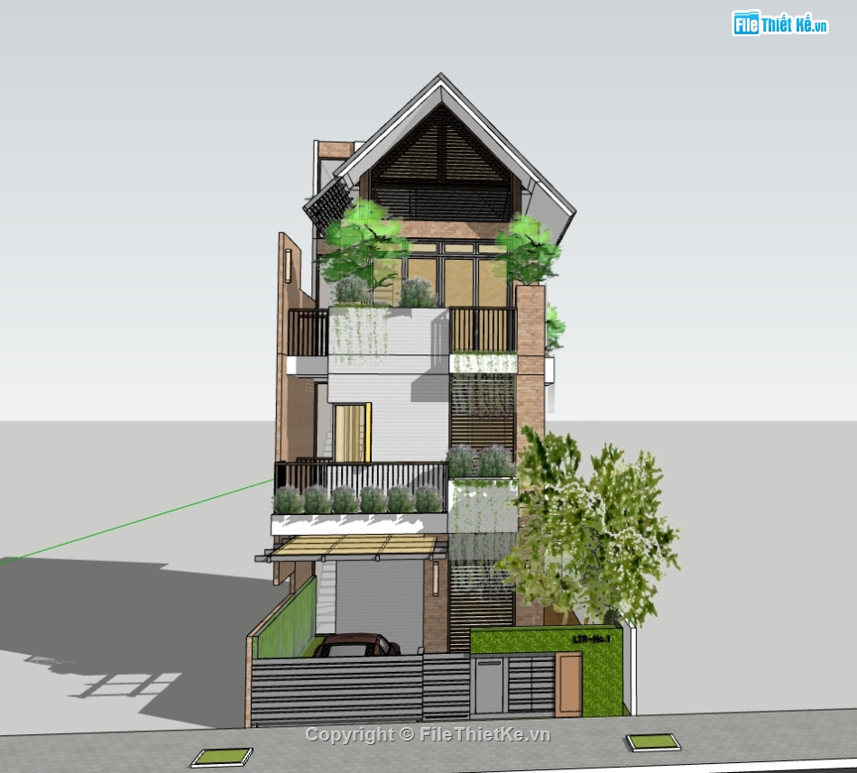 biệt thự 3 tầng,biệt thự 7x15m,biệt thự sketchup,sketchup biệt thự