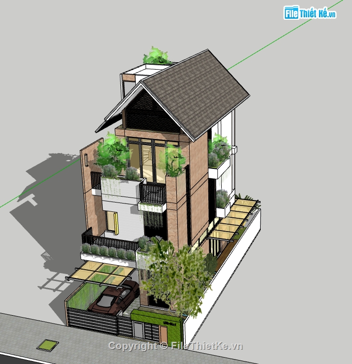 biệt thự 3 tầng,biệt thự 7x15m,biệt thự sketchup,sketchup biệt thự