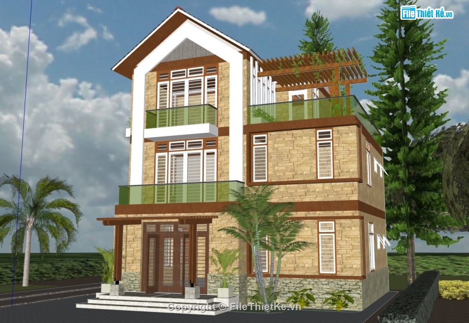 sketchup biệt thự 3 tầng,biệt thự 3 tầng model su,phối cảnh biệt thự 3 tầng,thiết kế biệt thự 3 tầng đẹp