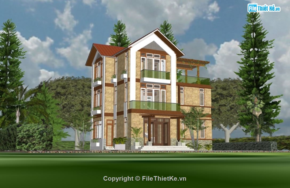 sketchup biệt thự 3 tầng,biệt thự 3 tầng model su,phối cảnh biệt thự 3 tầng,thiết kế biệt thự 3 tầng đẹp