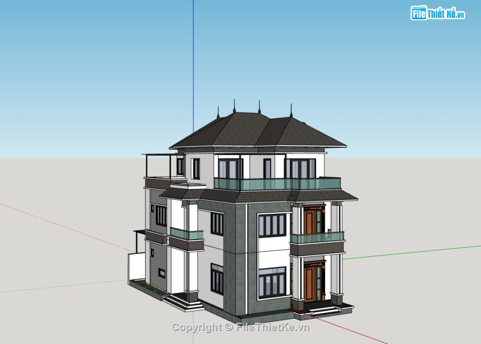 sketchup biệt thự 2 tầng,model su biệt thự 2 tầng,phối cảnh biệt thự 3 tầng,thiết kế phối cảnh 3 tầng