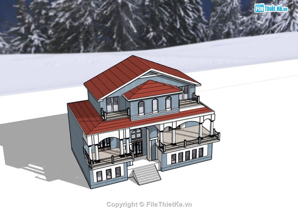 biệt thự 3 tầng sketchup,Model sketchup biệt thự,mẫu biệt thự 3 tầng đẹp,file sketchup biệt thự 3 tầng