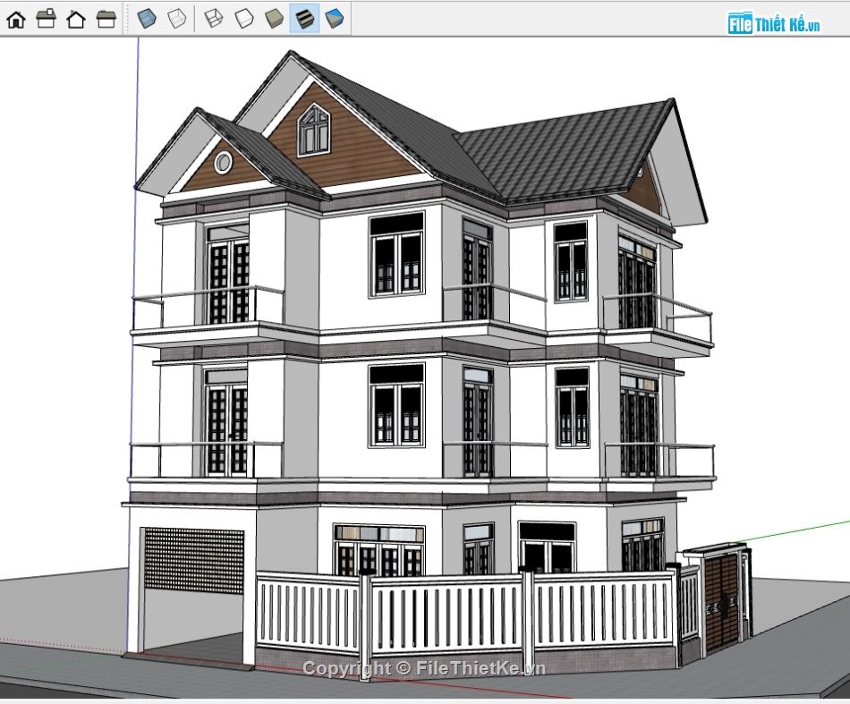 biệt thự 3 tầng,Sketchup biệt thự phố,biệt thự  3 tầng,Sketchup 3 tầng,biệt thự phố