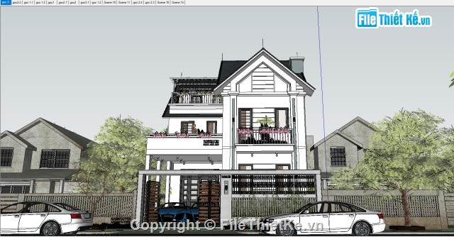 File sketchup biệt thự 3 tầng hiện đại,sketchup biệt thự,biệt thự sketchup,Model sketchup biệt thự